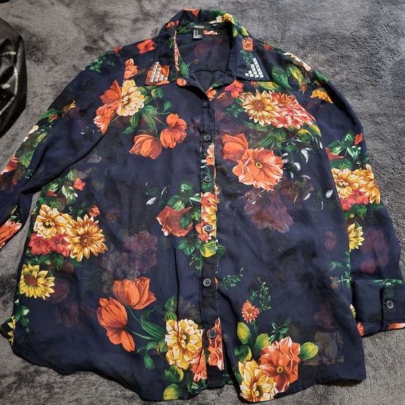 Forever 21 Floral See through Button up - Picture 1 of 3